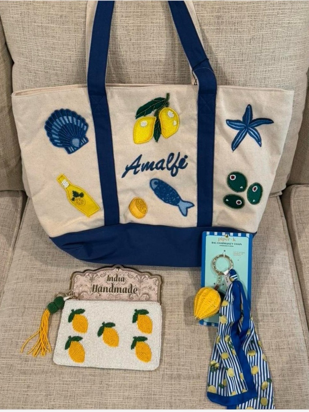 Amalfi Lemon Embroidered Canvas Tote Bundle